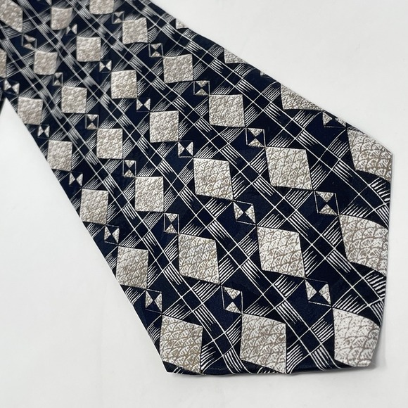 Other - L'Uomo Mens‎ Tie 100% Silk Italy Black Cream 4x60" VTG Geometric Print Classic